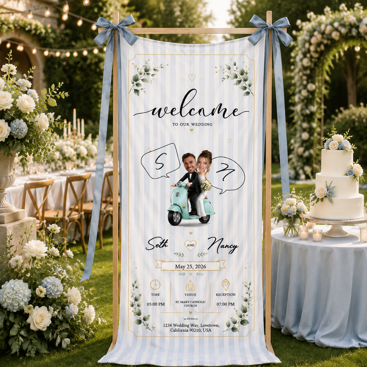 Personalized Wedding Vespa Adventure Banner