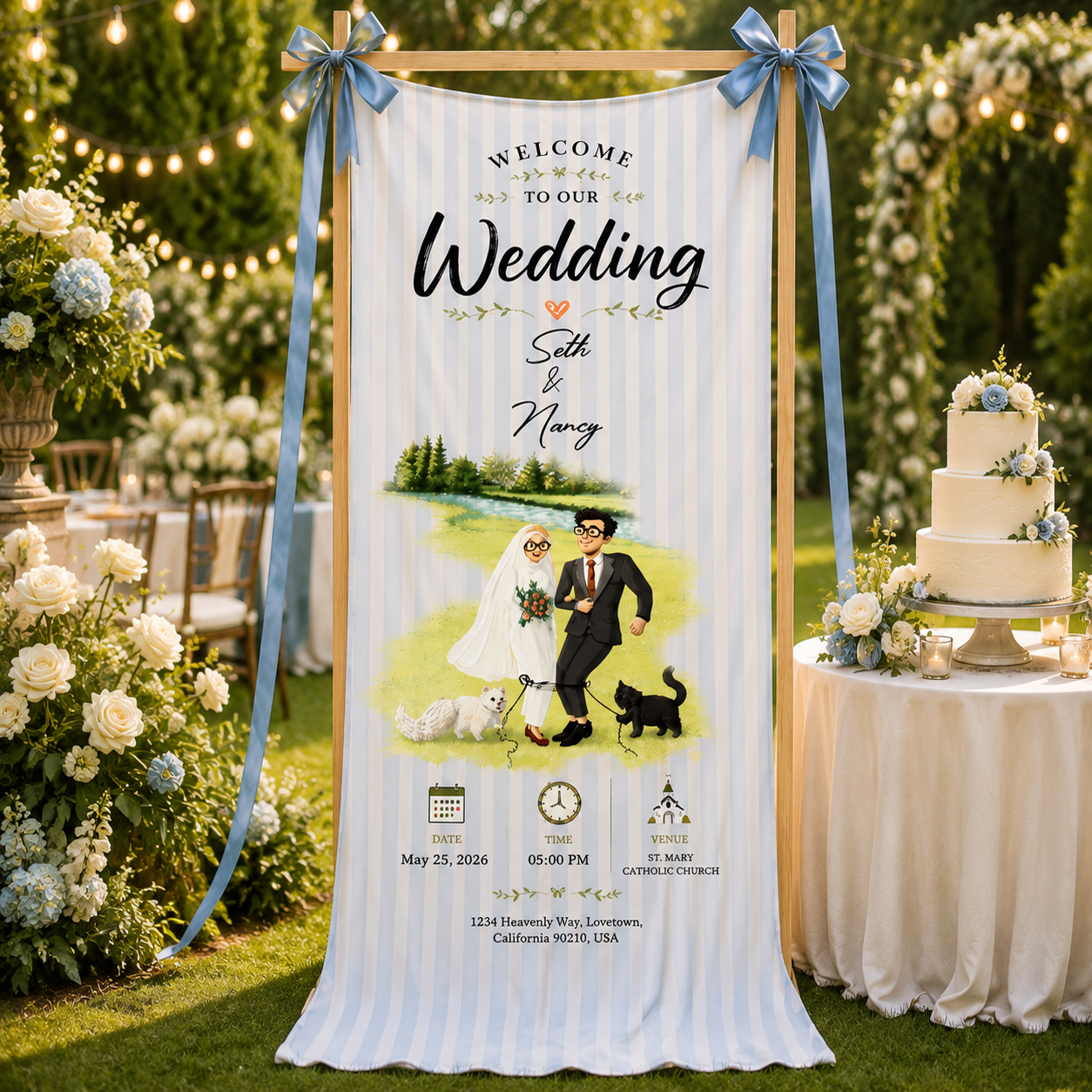 Personalized Wedding Digital Illustration Banner