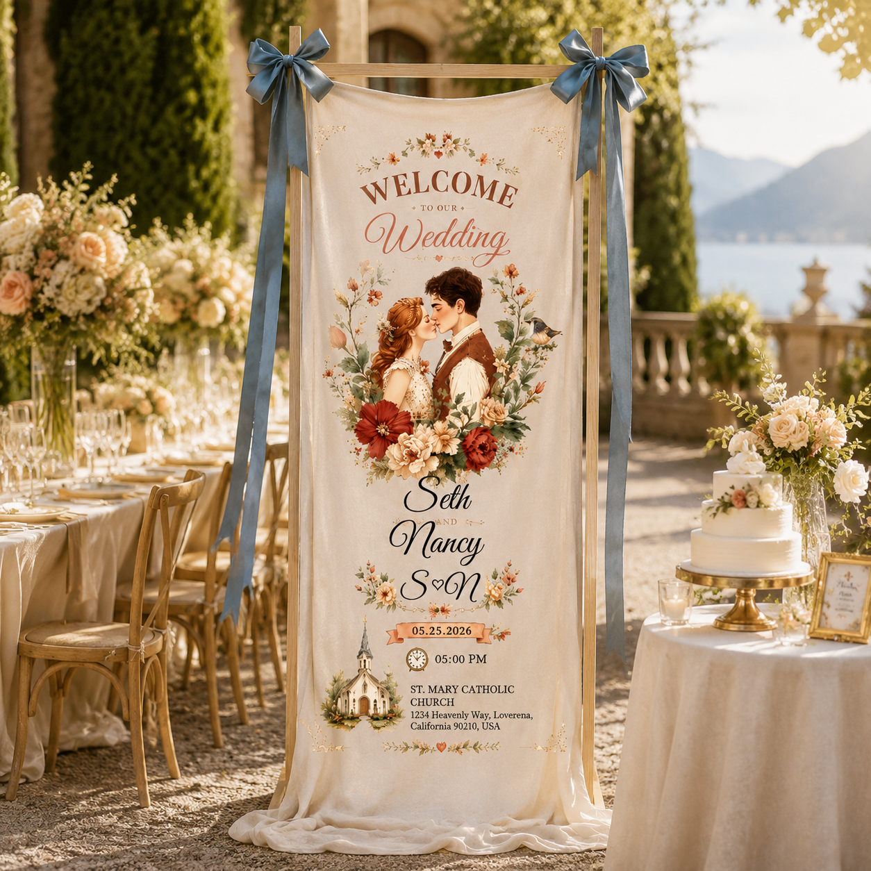 Personalized Wedding Romantic Portrait Banner