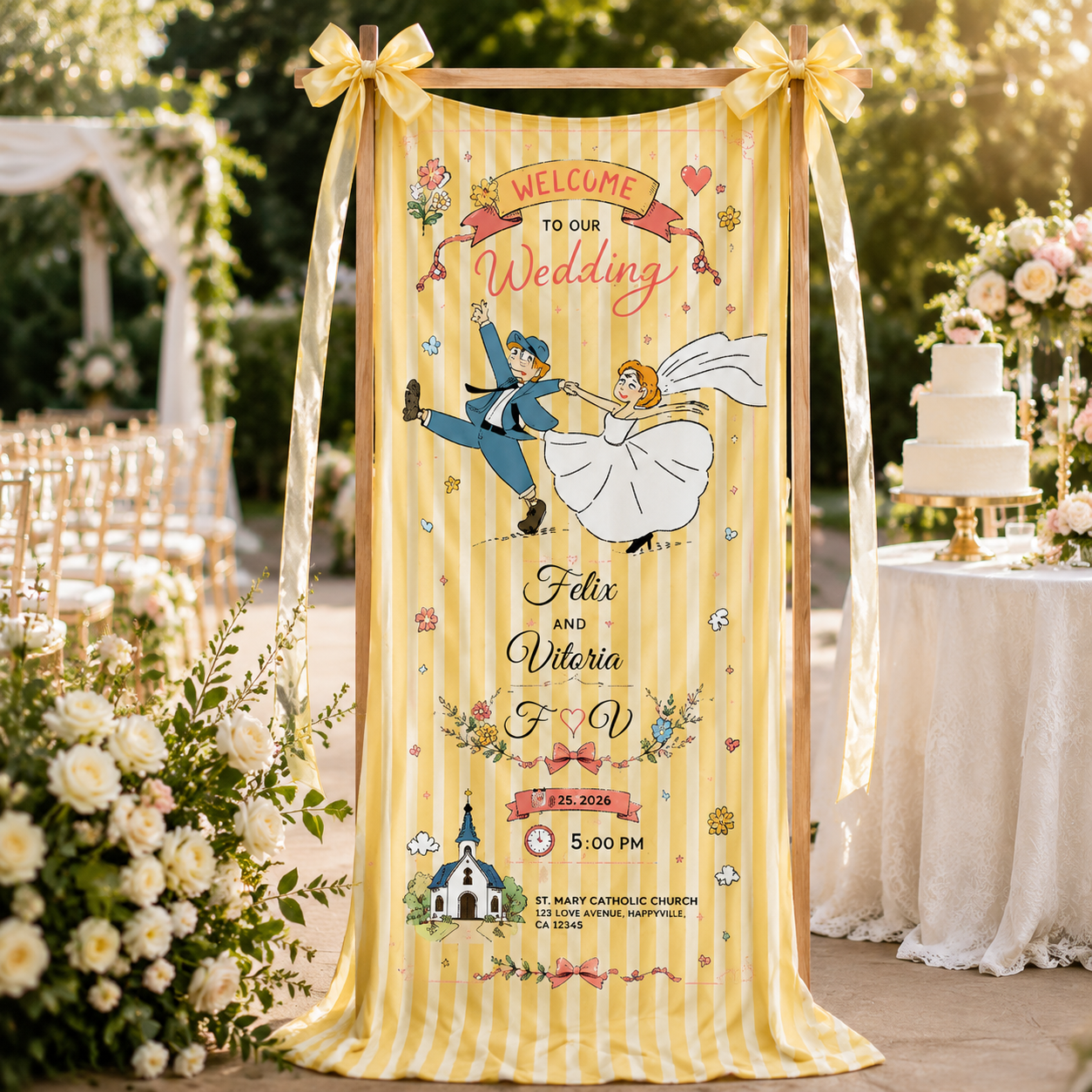 Personalized Wedding Whimsical Dancing Banner
