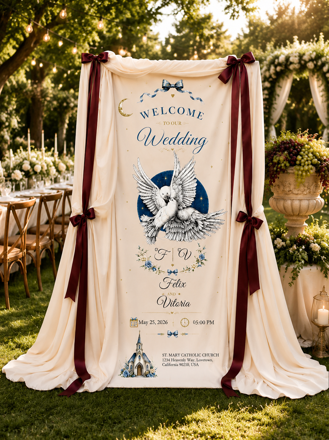 Personalized Wedding Celestial Dove Banner