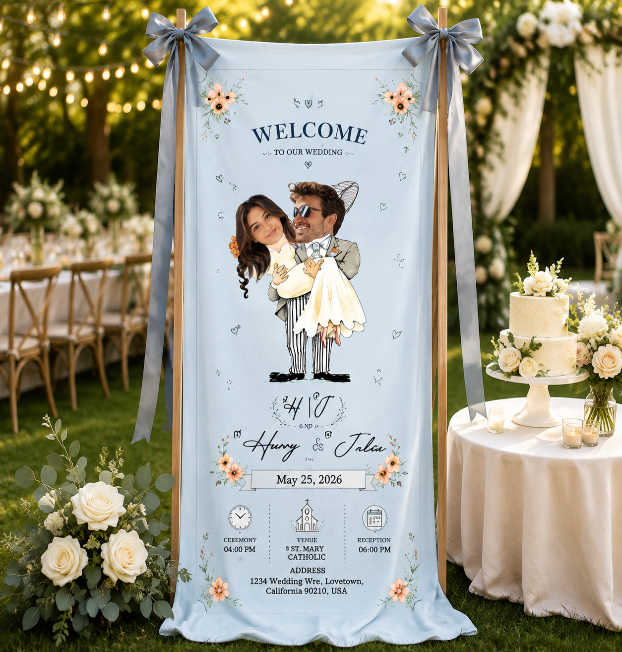 Personalized Wedding Caricature Carry Banner