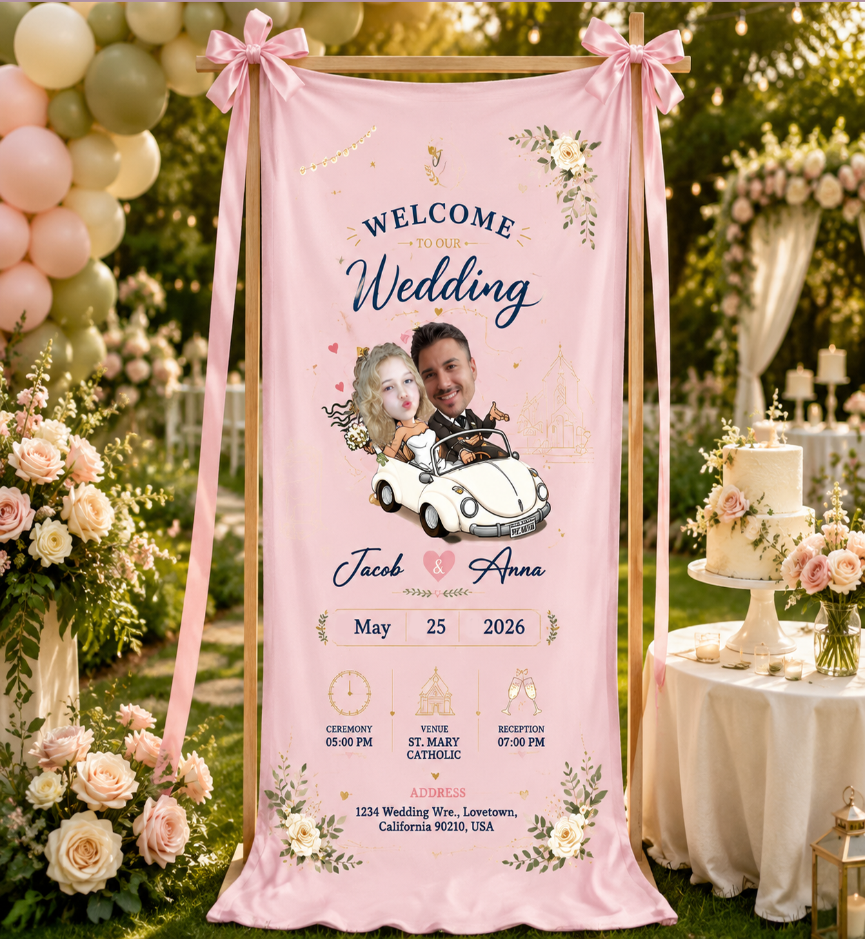 Personalized Wedding Vintage Beetle Banner
