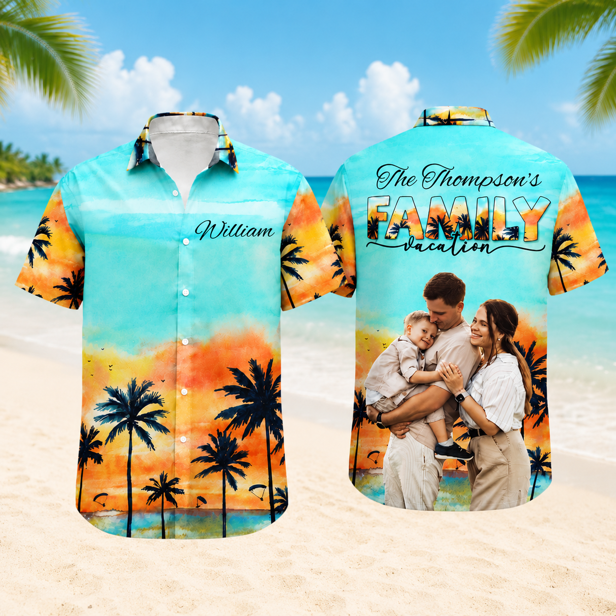 Personalized Family Photo Hawaiian Shirt, Custom Vacation Aloha Shirt, Matching Family Beach Shirt, Custom Family Reunion Shirt, Tropical Photo Button Up