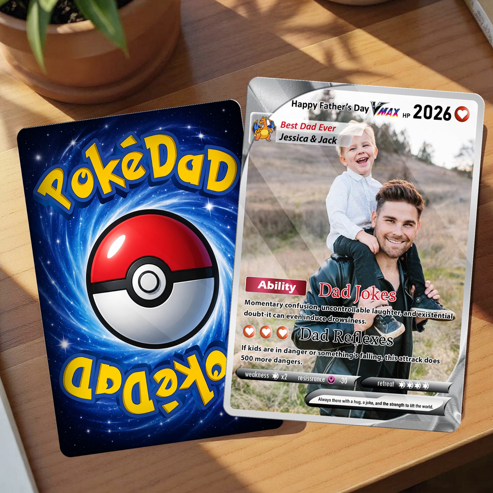 Personalized Best Dad Ever Photo Card – Custom Father'S Day Trading Card Gift For Dad From Kids, Funny Dad Jokes Keepsake, Custom Photo & Names