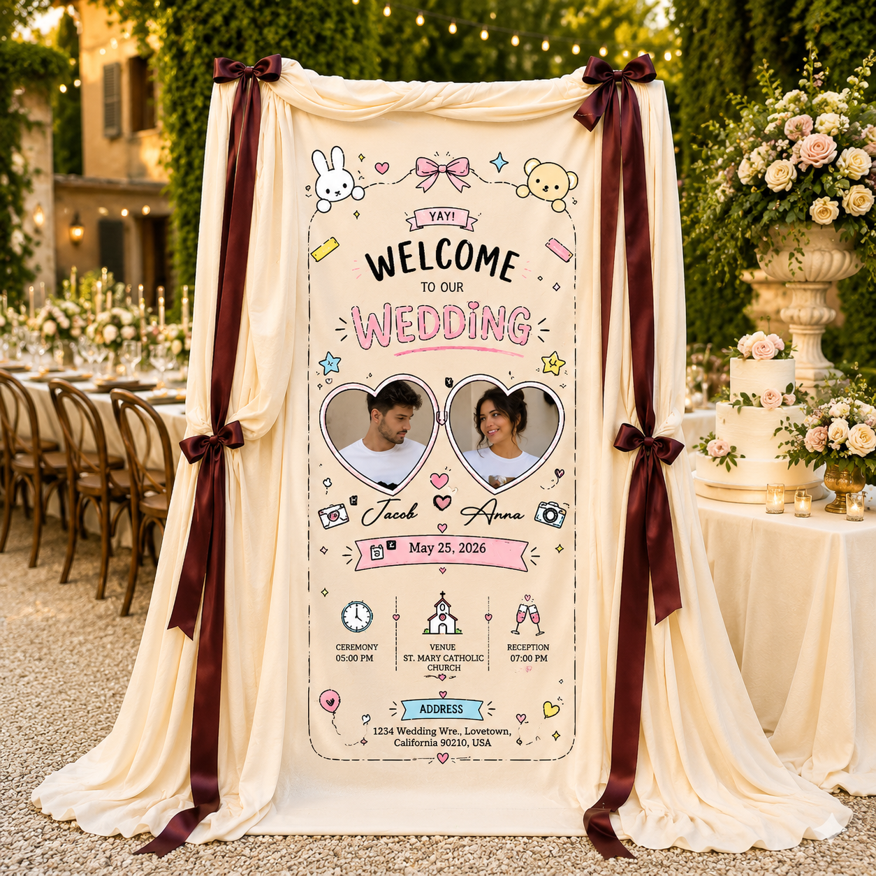 Personalized Wedding Cute Doodle Banner