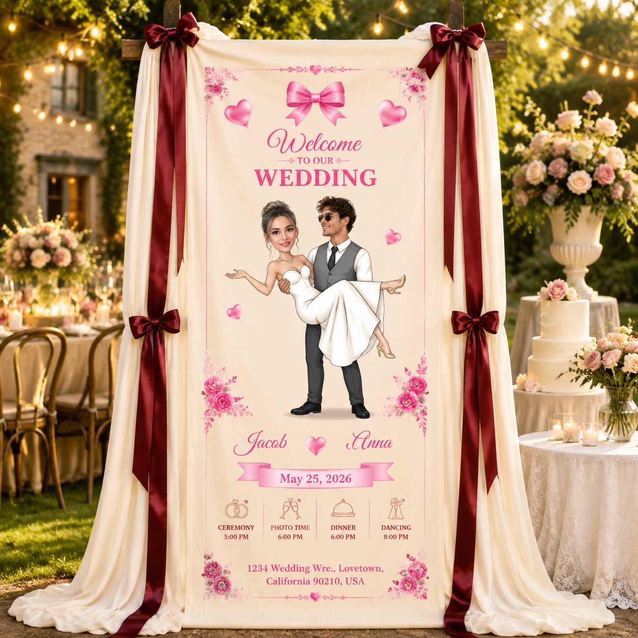 Personalized Wedding Romantic Carry Banner