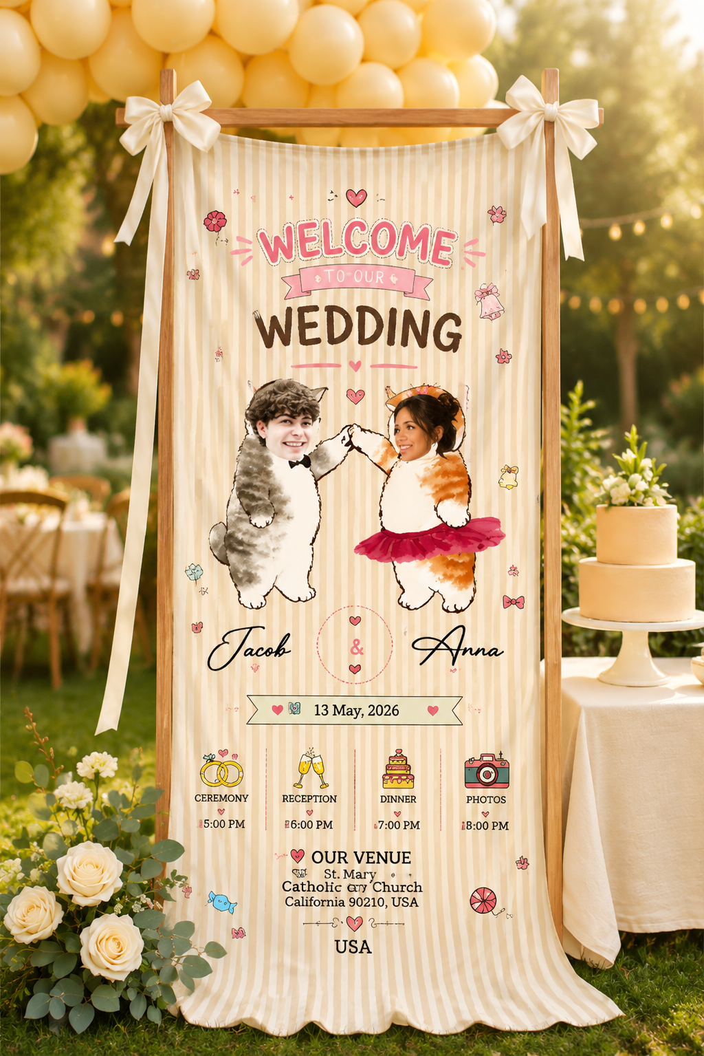 Personalized Wedding "Cat Couple" Banner