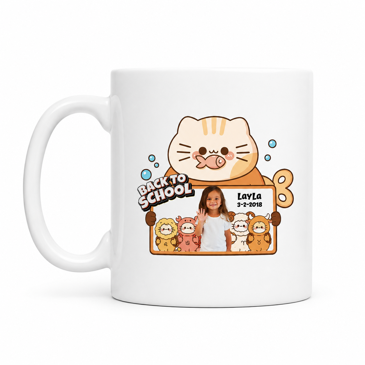 Personalized Back To School Cat Ceramic Mug With Photo & Name | Custom Kids Coffee Mug | 11oz & 15oz