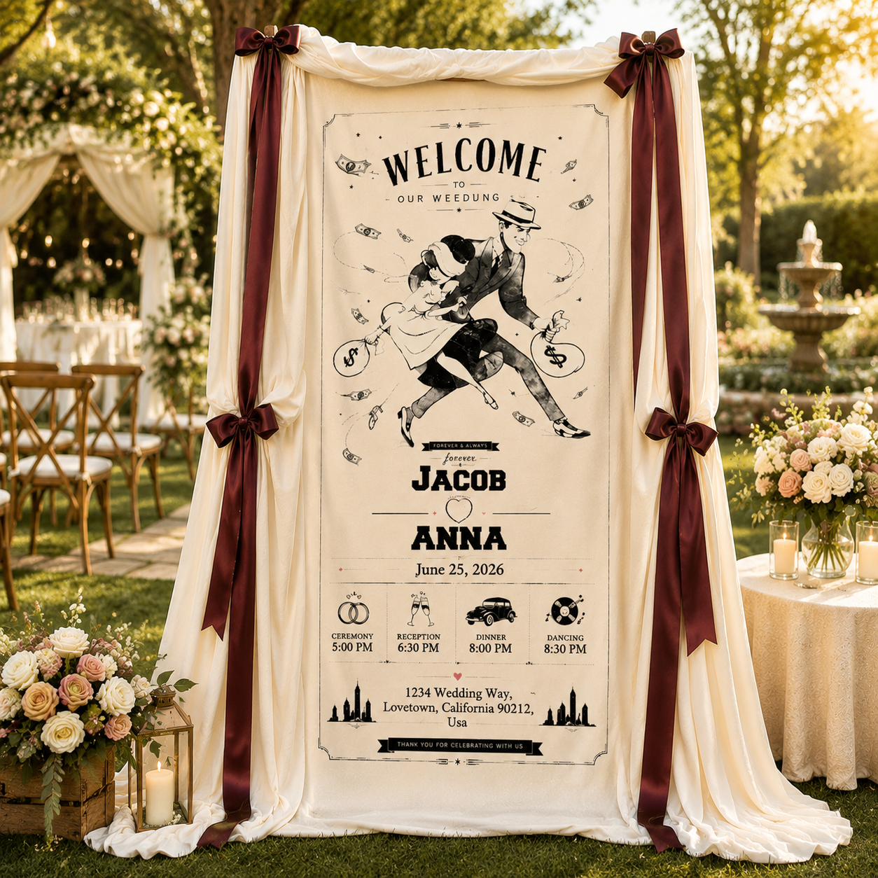 Personalized Wedding "Bonnie & Clyde" Banner
