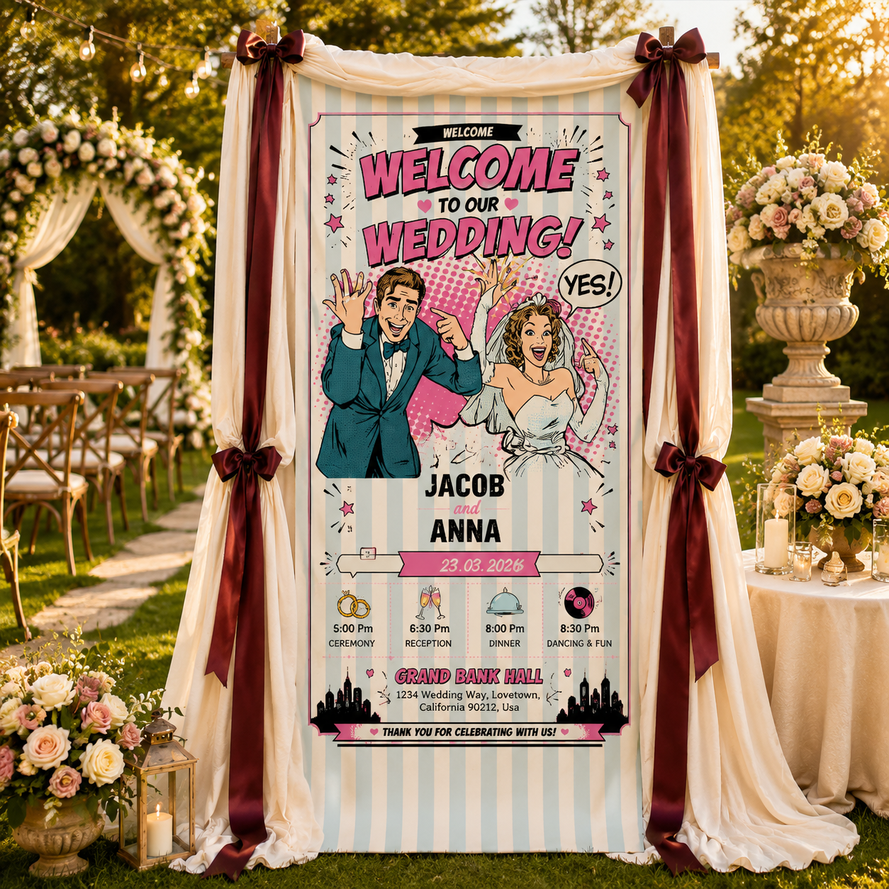 Personalized Wedding Pop Art "Yes!" Banner
