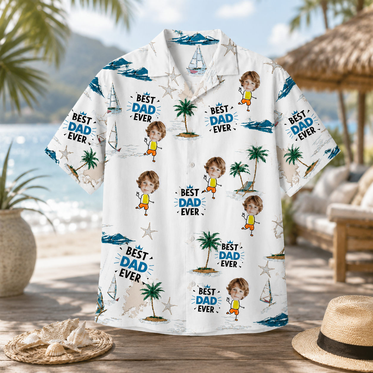 Best Dad Ever Hawaiian Shirt, Custom Face And Name, Personalized Father'S Shirt