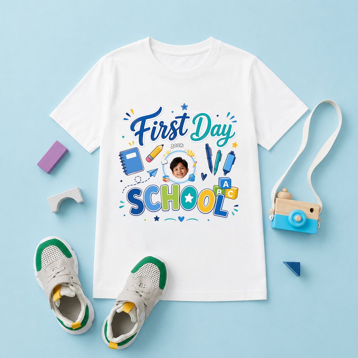 Personalized First Day Of School Kids T-Shirt With Photo & Name – Custom Back To School Shirt For Boys & Girls