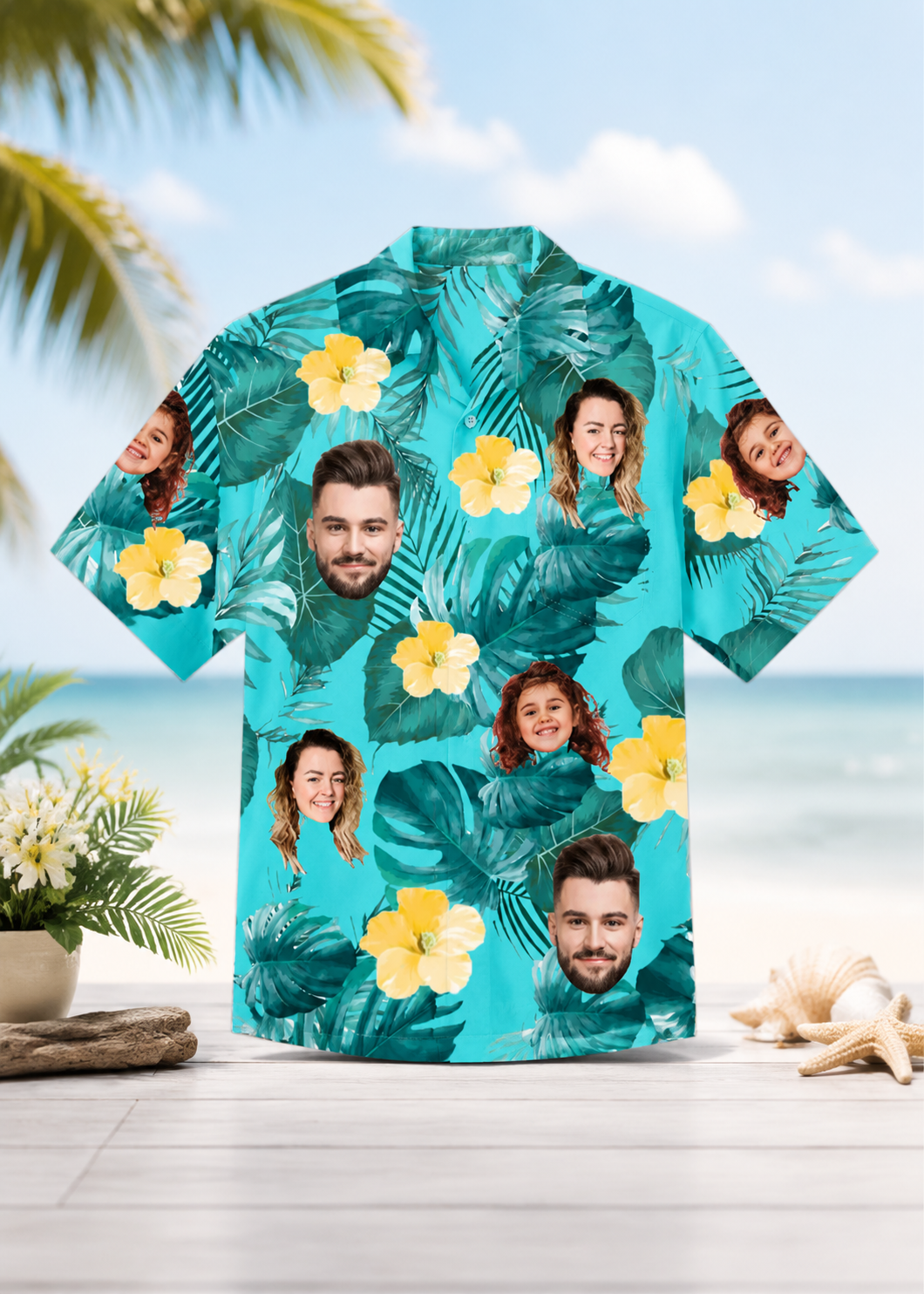 Custom Face Hawaiian Shirt Personalized Family Photo Tropical Vacation Shirt