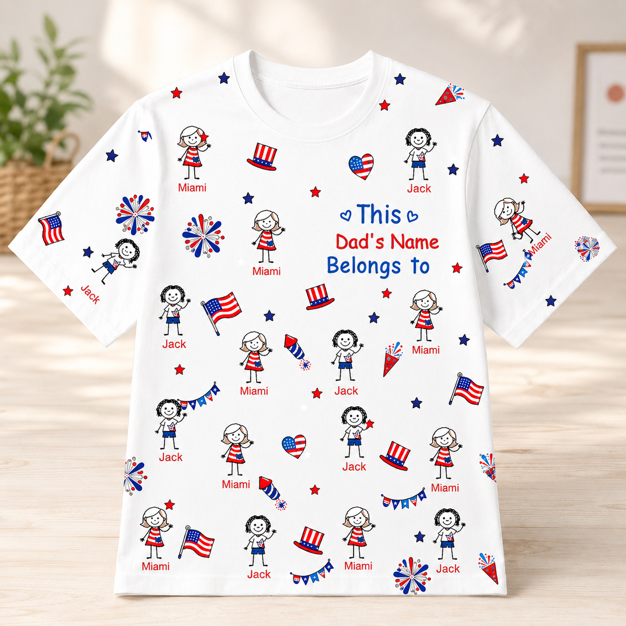Family Matching Patriotic T-Shirt, Personalized Dad Name And Kids' Names