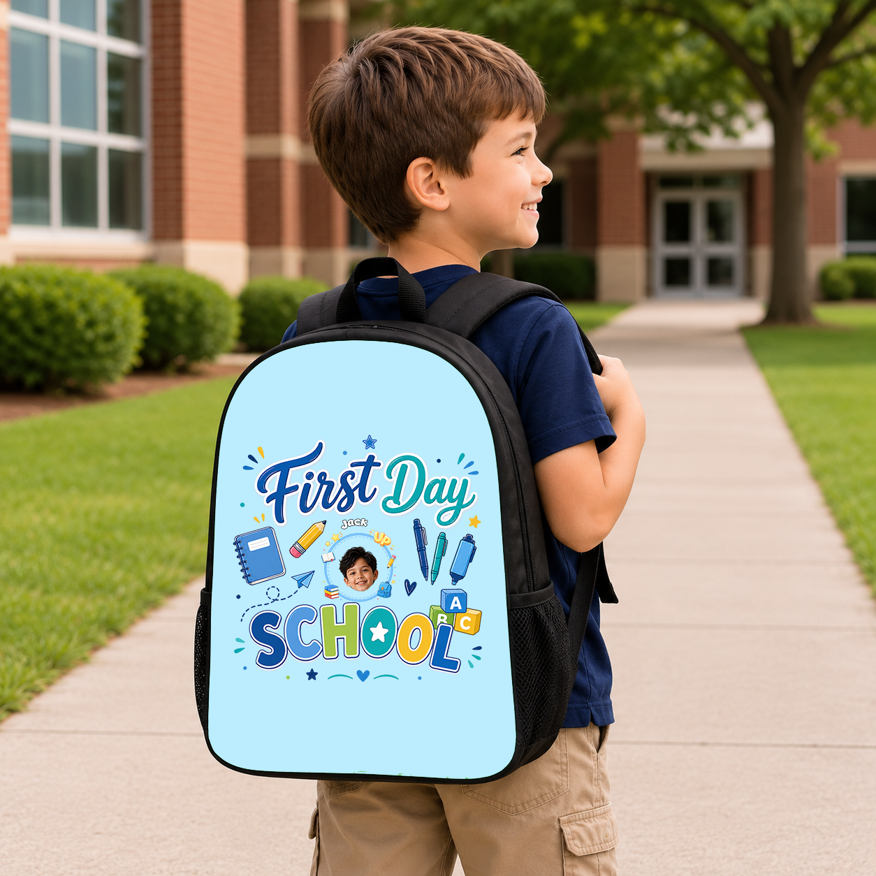 Personalized First Day Of School Kids Backpack With Photo – Custom Back To School Backpack For Boys & Girls