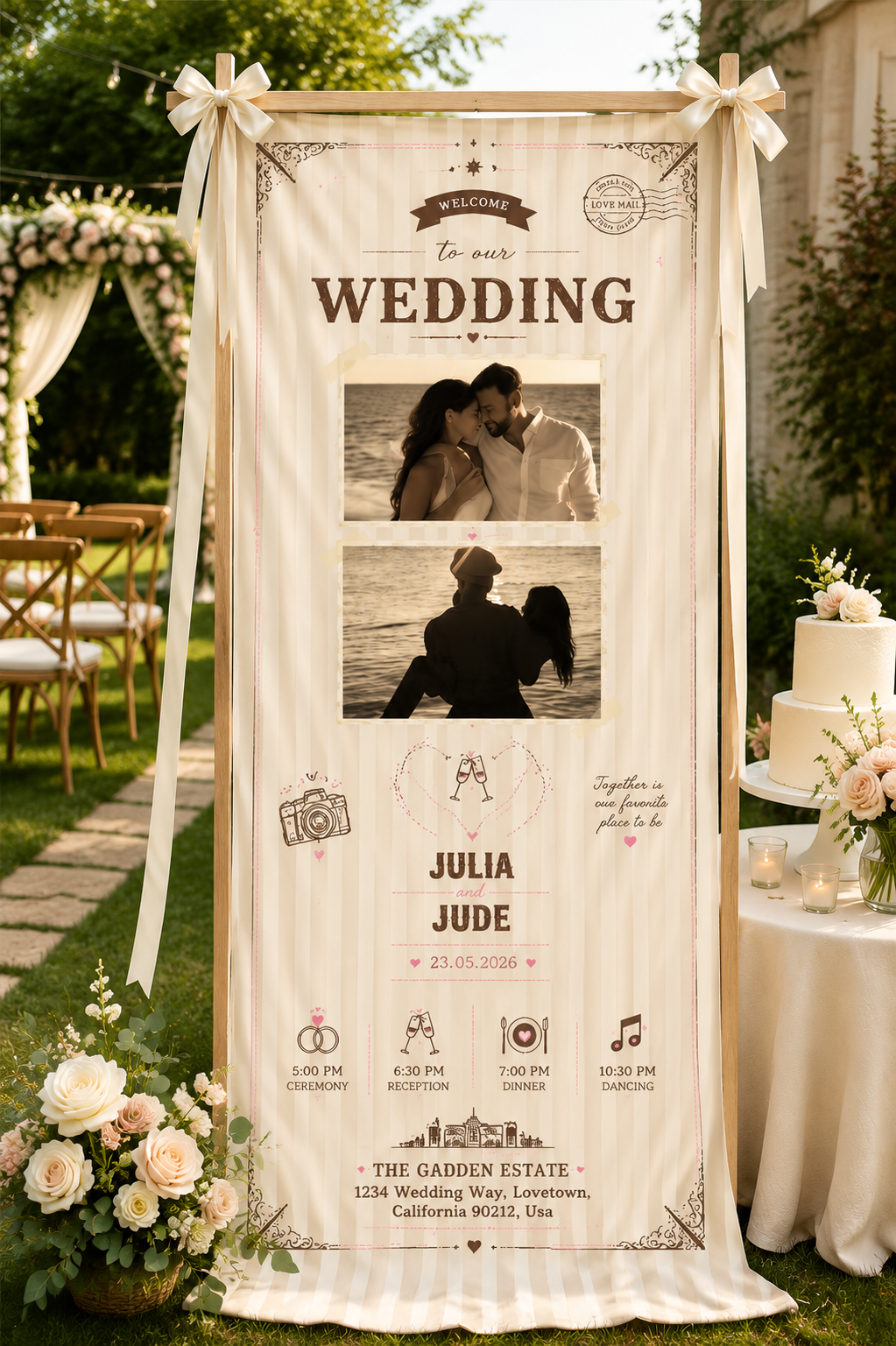 Personalized Wedding "Vintage Travel" Banner