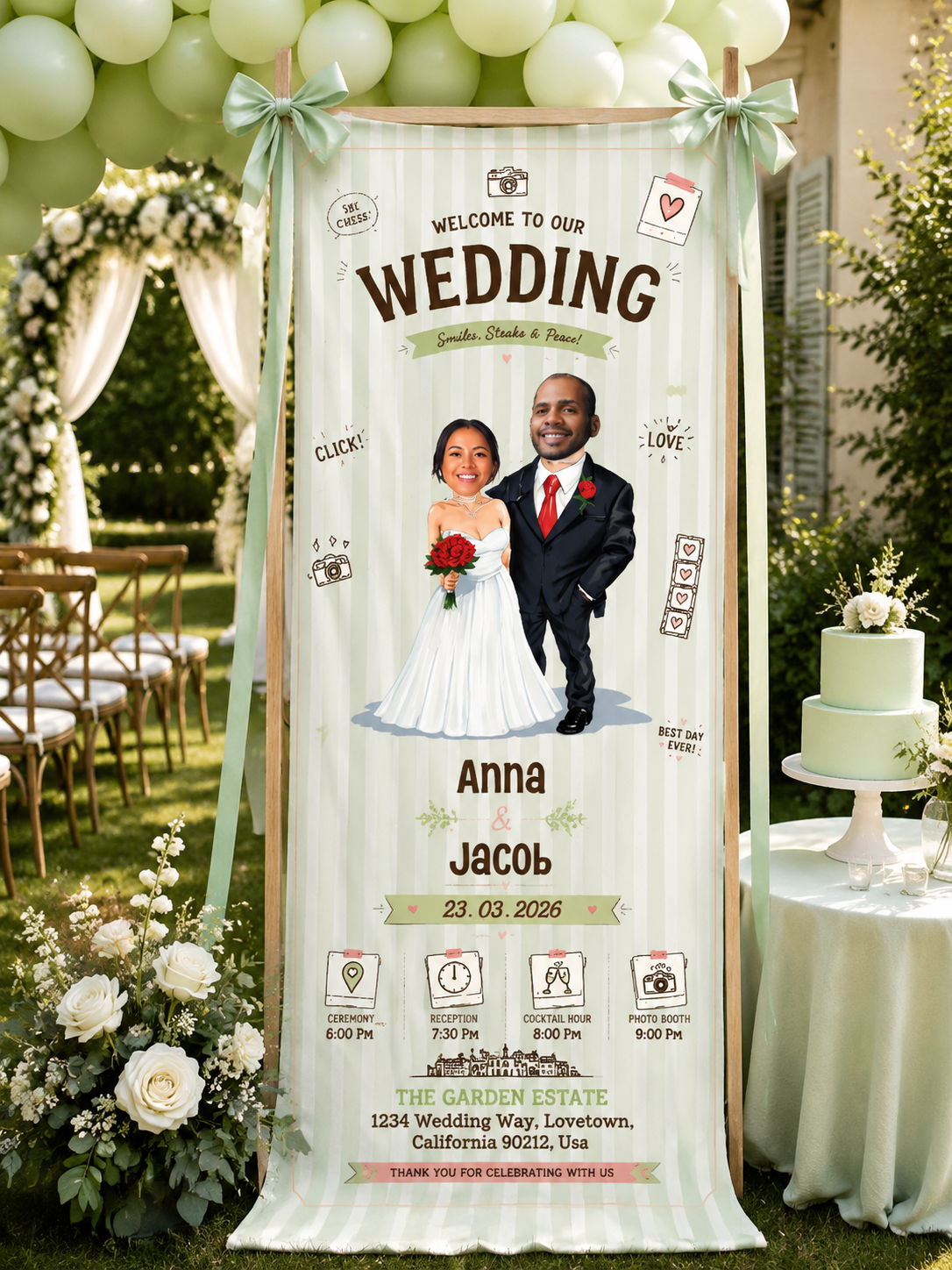 Personalized Wedding Photobooth Chibi Banner