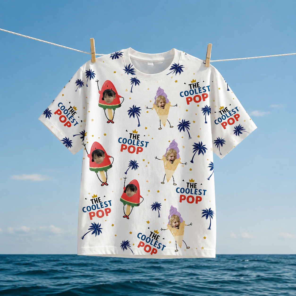 Custom Face Papa Grandpa Tee For Vacation - Funny Tropical Shirt