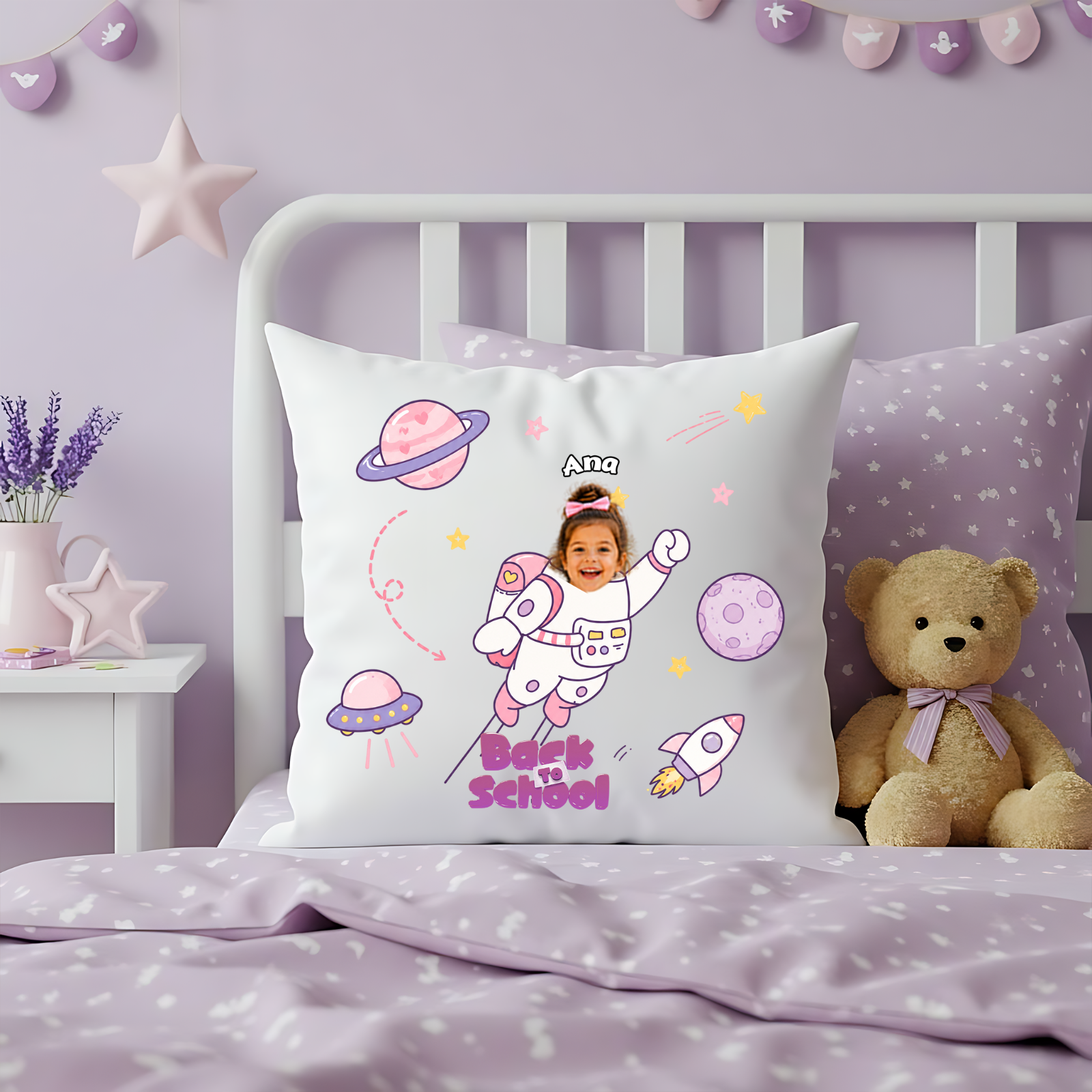 Personalized Back To School Astronaut Pillow | Custom Photo Kids School Throw Pillow | Space Theme Gift For Boys & Girls