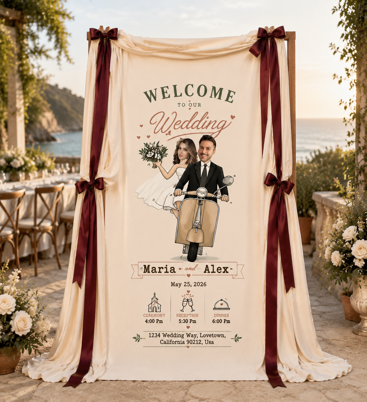 Personalized Wedding "Vespa Ride" Banner