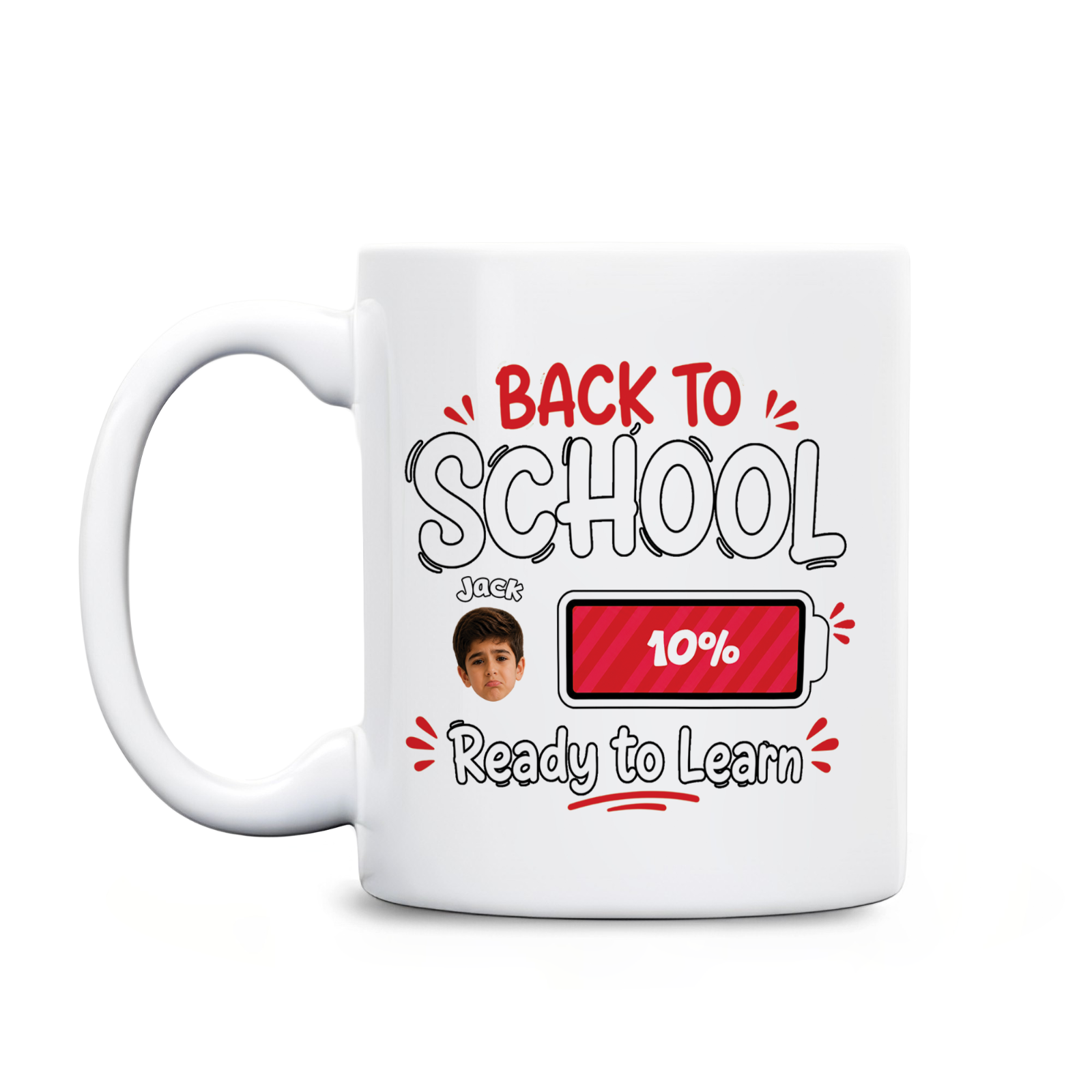 Personalized Back To School Battery Level Mug – Custom Photo & Name Coffee Mug, Ready To Learn Gift For Kids