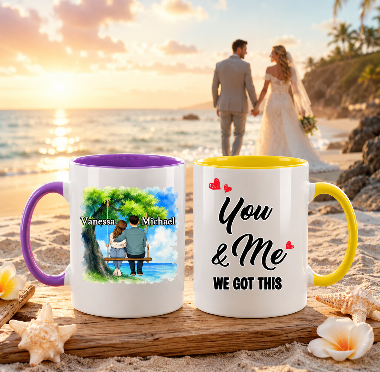 Personalized Wedding Couple Mug - Custom Names Tree Swing Design, "You & Me We Got This" Ceramic Coffee Cup, Unique Anniversary & Wedding Gift For Bride And Groom