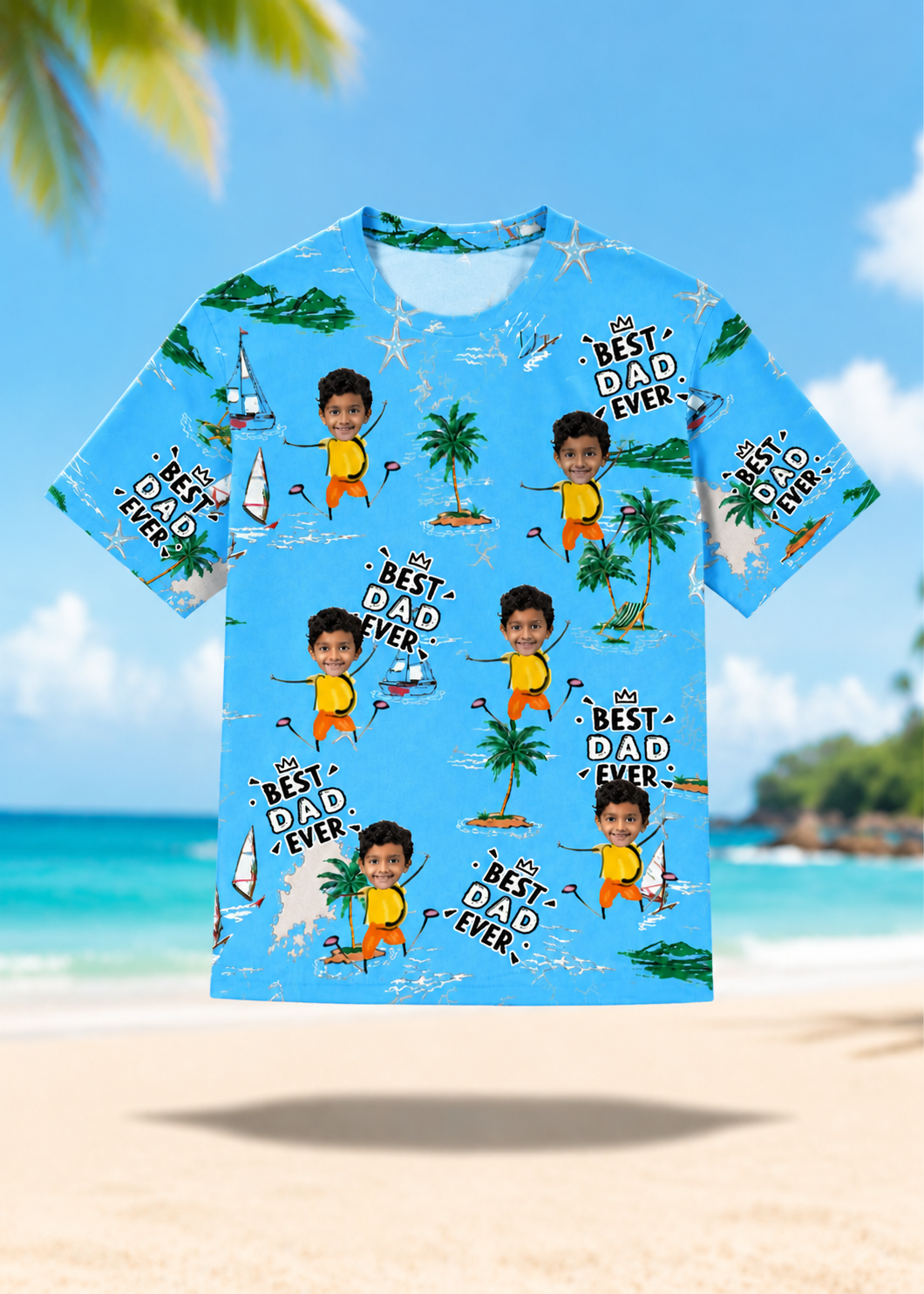 Custom Face Kids T Shirt Personalized Tropical Vacation Shirt Best Dad Ever