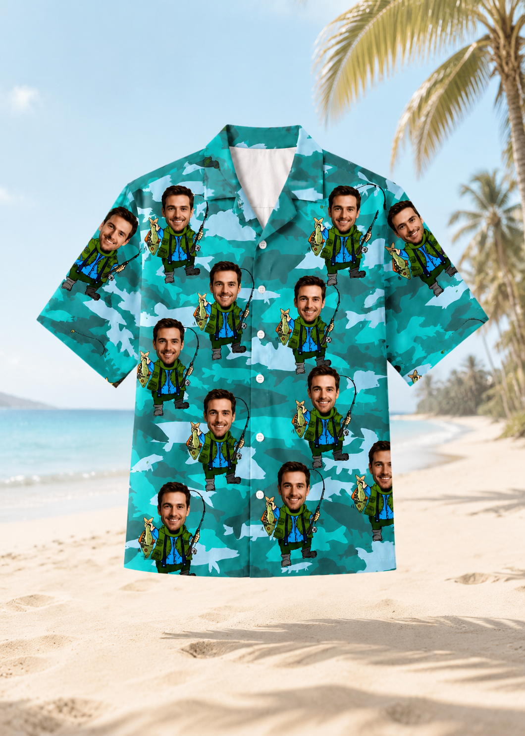 Custom Face Dad Hawaiian Shirt Personalized Photo Fishing Vacation Shirt