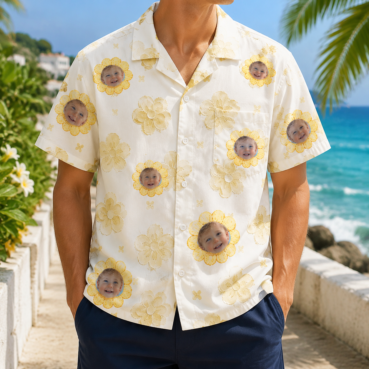Personalized "Yellow Daisy Checkered" Aloha Shirt