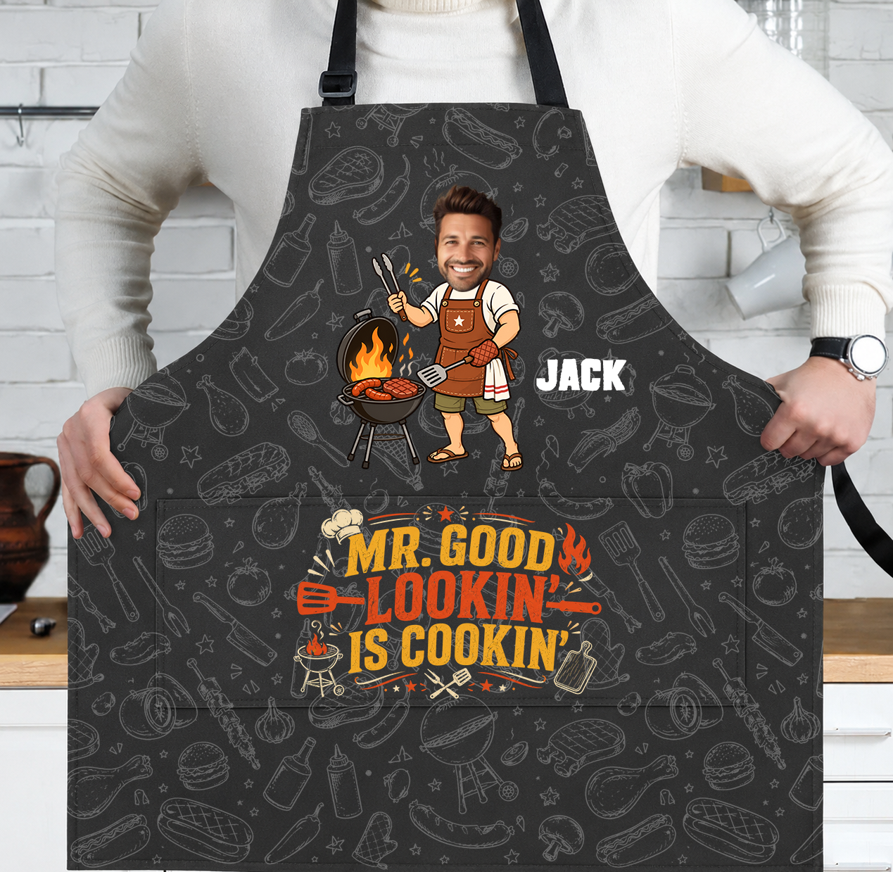 Custom Photo Mr. Good Lookin' Is Cookin' - Personalized Apron
