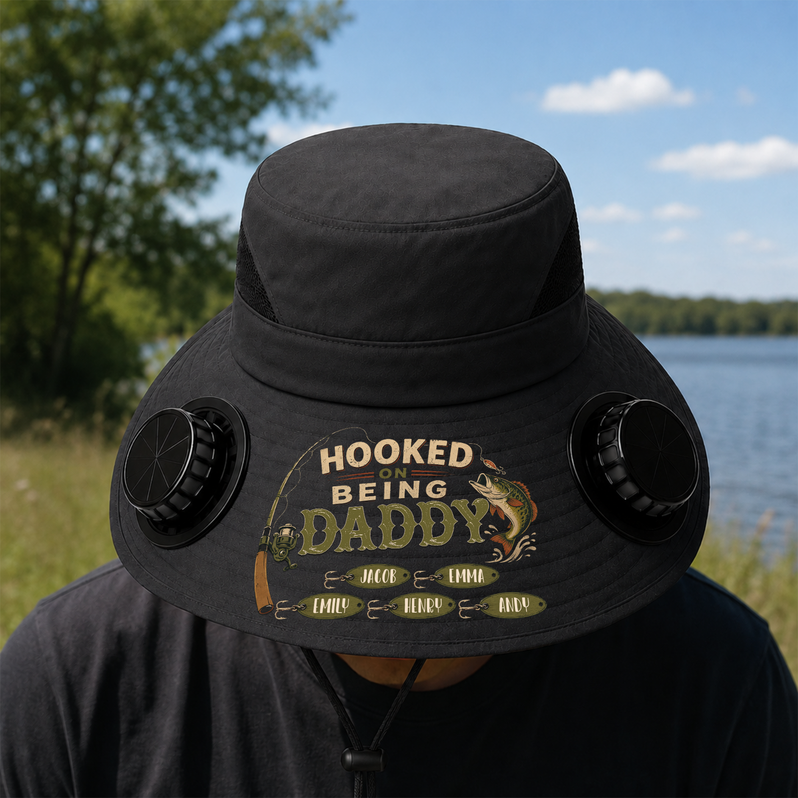Custom Hat With Fans Solar Power - Personalized Birthday Fishing Gifts For Fisherman, Dad, Grandpa - Hooked On Being Daddy