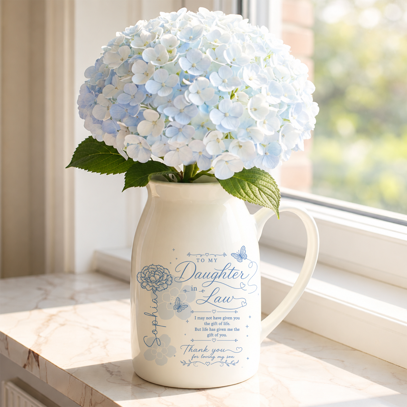 To My Daughter In Law Flowers, Ceramic Flower Vase, Gift For Daughter-In-Law