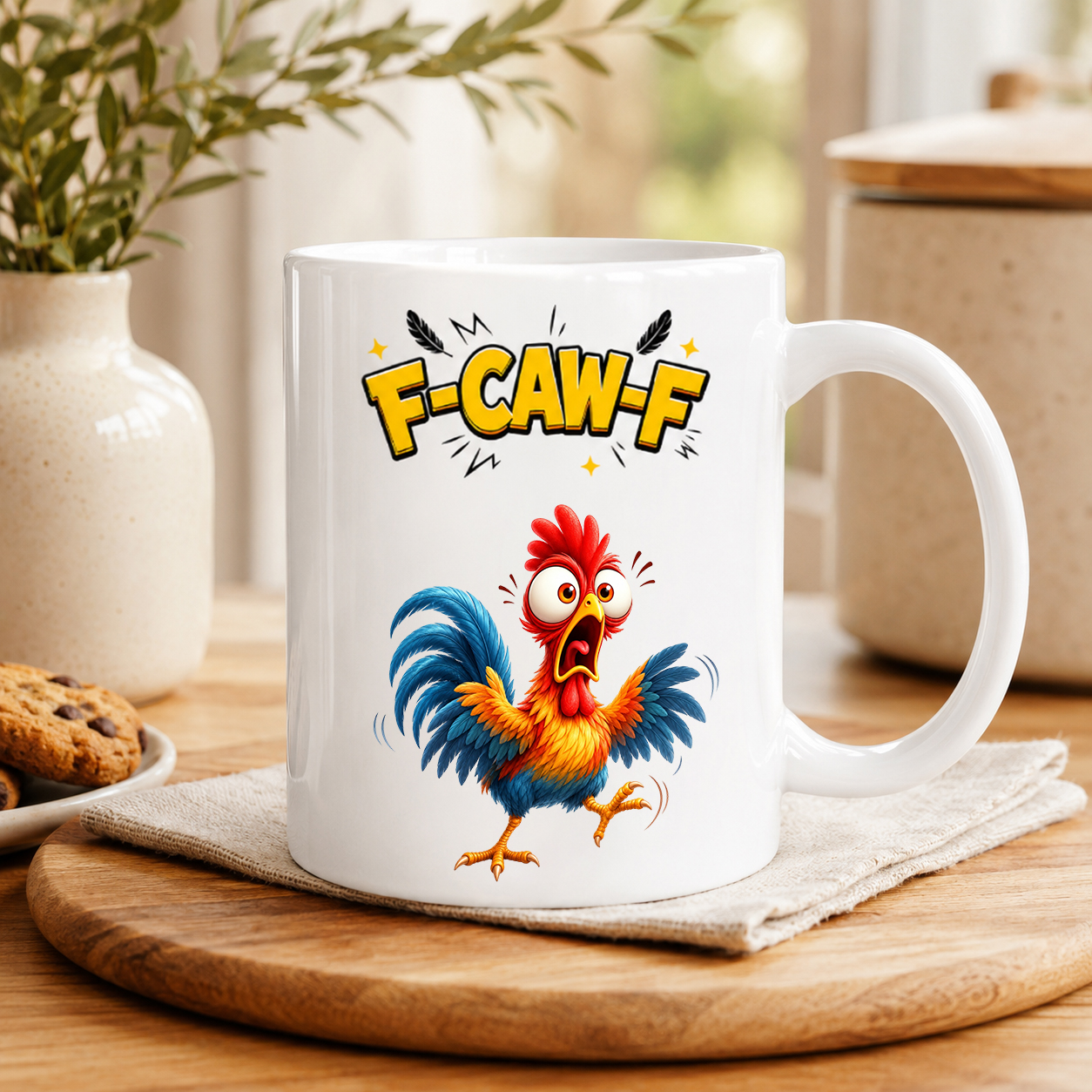 Funny Rooster Mug, Colorful Cartoon Art For Morning Coffee & Office Laughs, A Unique Gift For Coworkers And Friends