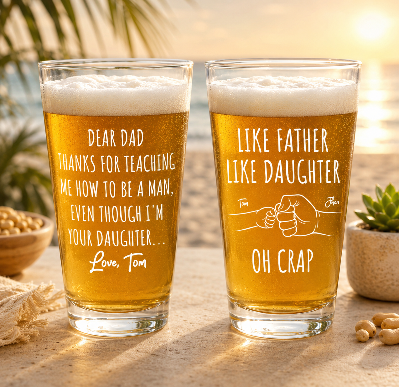 Thanks For Teaching Me How To Be A Man Gift From Daughter - Personalized Beer Glass