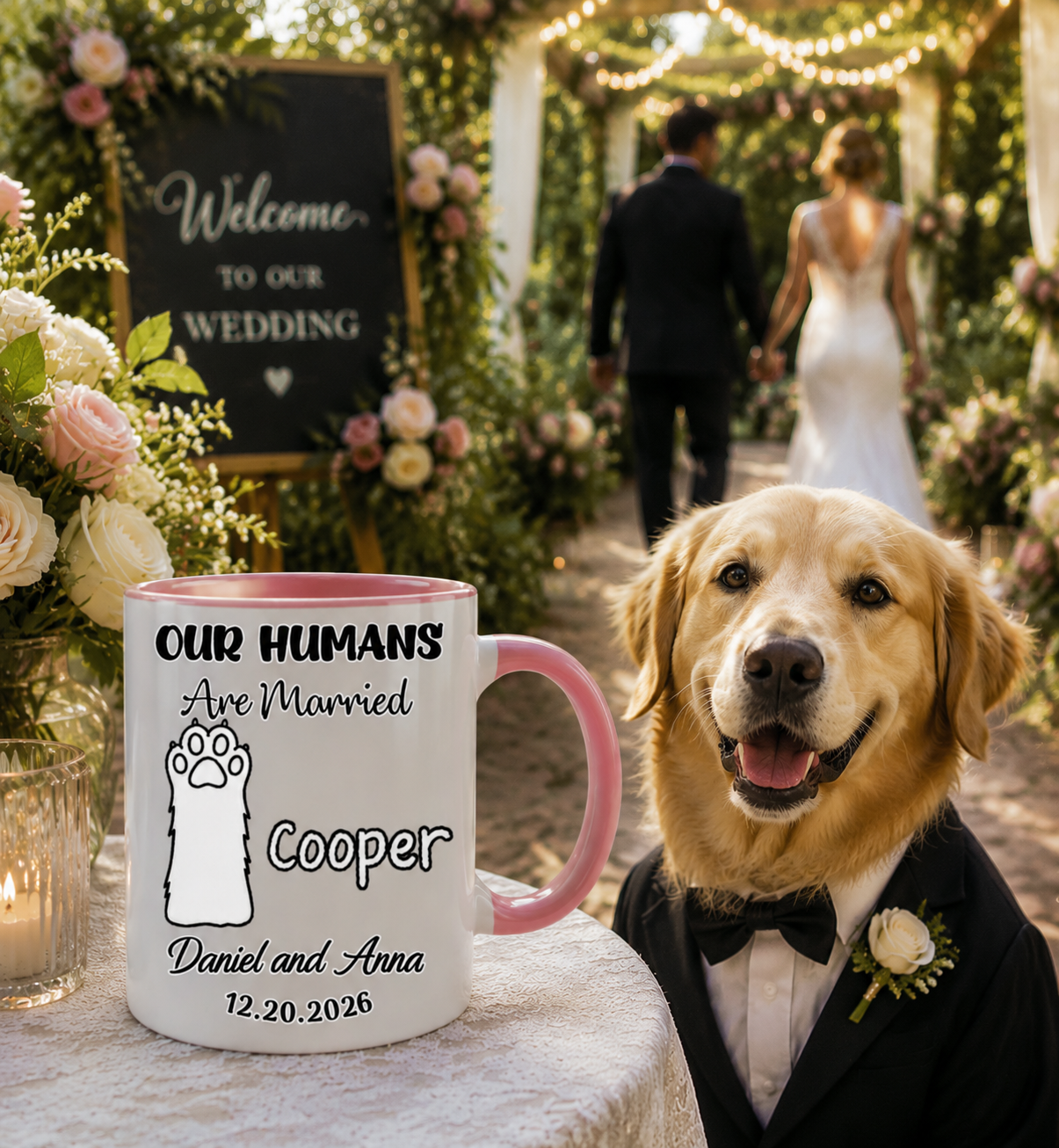 Personalized "Our Humans Are Married" Ceramic Mug, Custom Pet Paws Coffee Cup, Wedding Gift 11oz 15oz