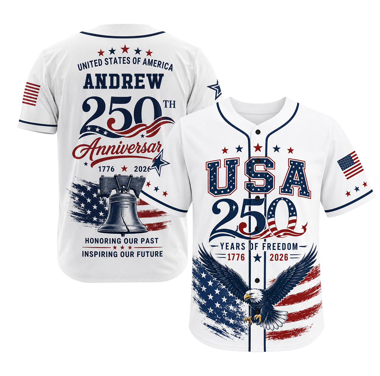 Personalized Usa 250 Years Anniversary Baseball Jersey, Custom Name Patriotic 1776-2026 Shirt