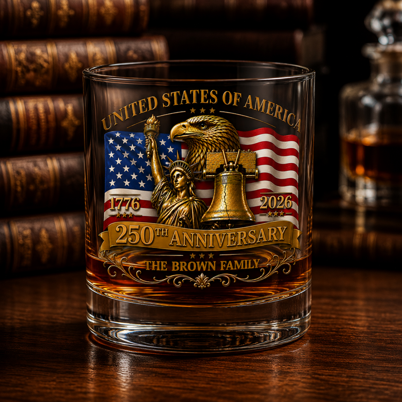 Usa 250th Anniversary Personalized Whiskey Glass, Patriotic Gift For Dad