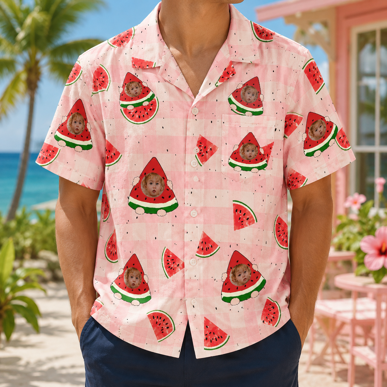 "Watermelon Checkered" Aloha Shirt