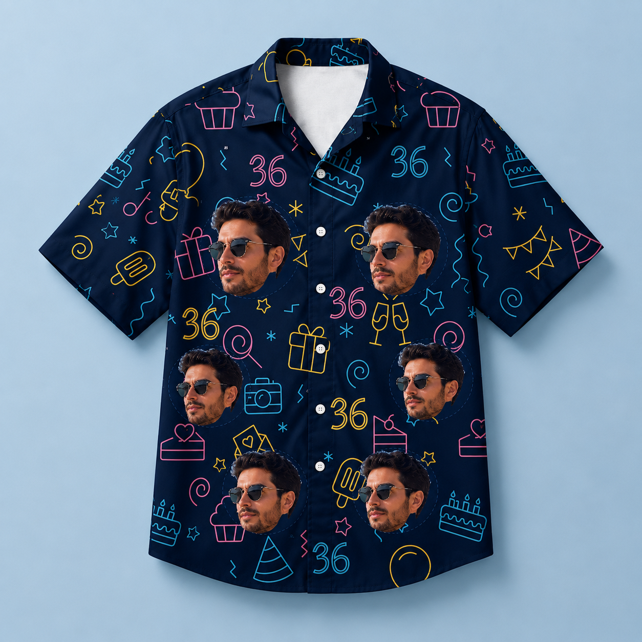 Custom Face Birthday Shirt, Upload Your Photo And Personalized Age Hawaiian Shirt