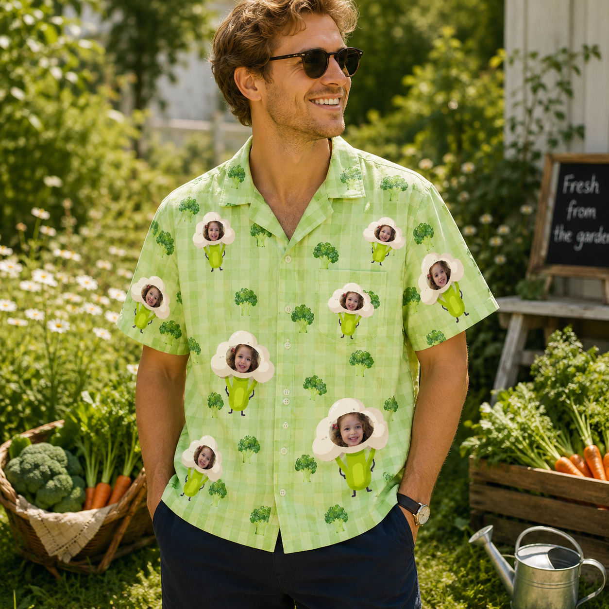 Personalized "Broccoli Checkered" Aloha Shirt