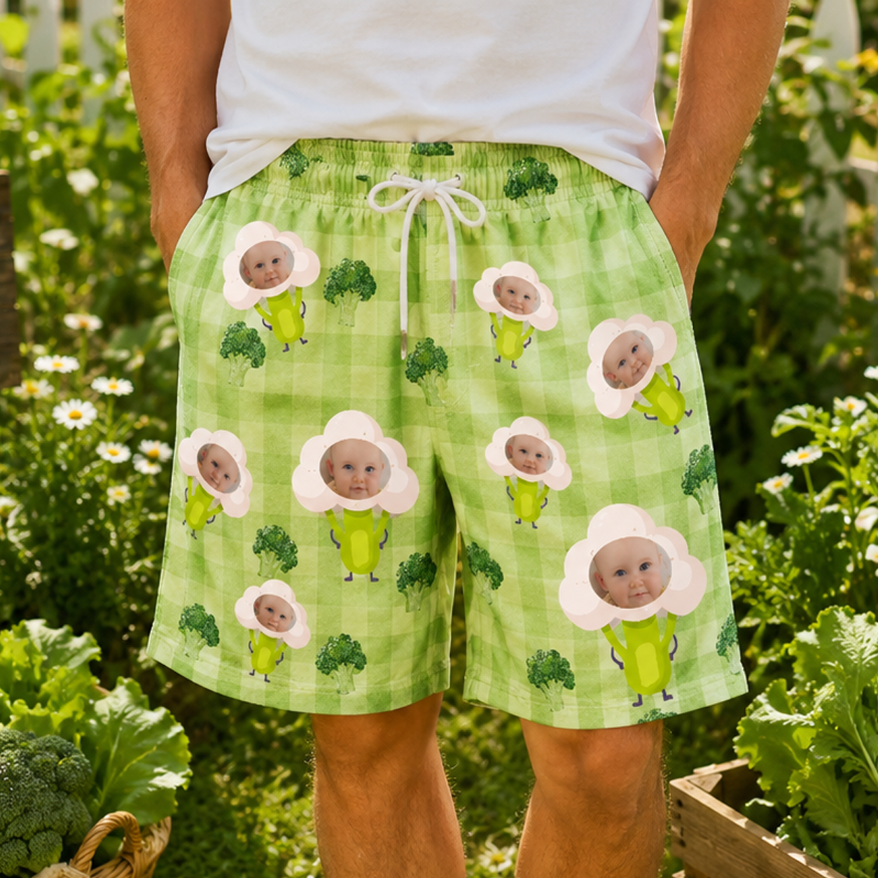 Personalized "Broccoli Checkered" Swim Shorts