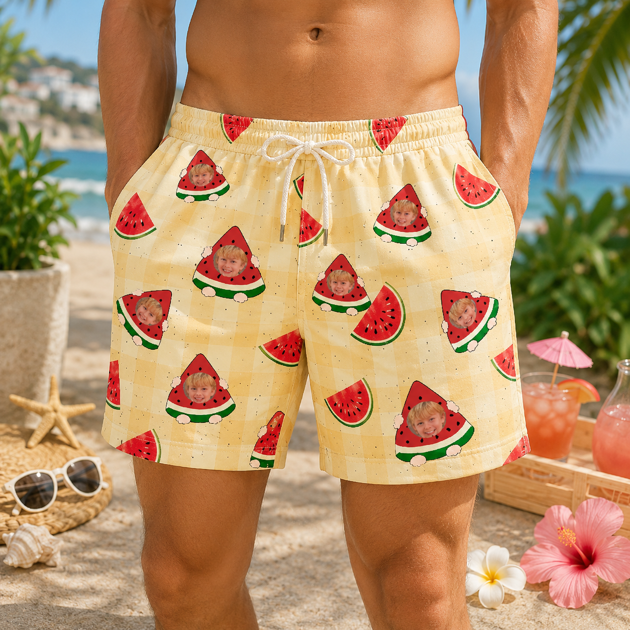 Personalized "Watermelon Checkered" Swim Shorts