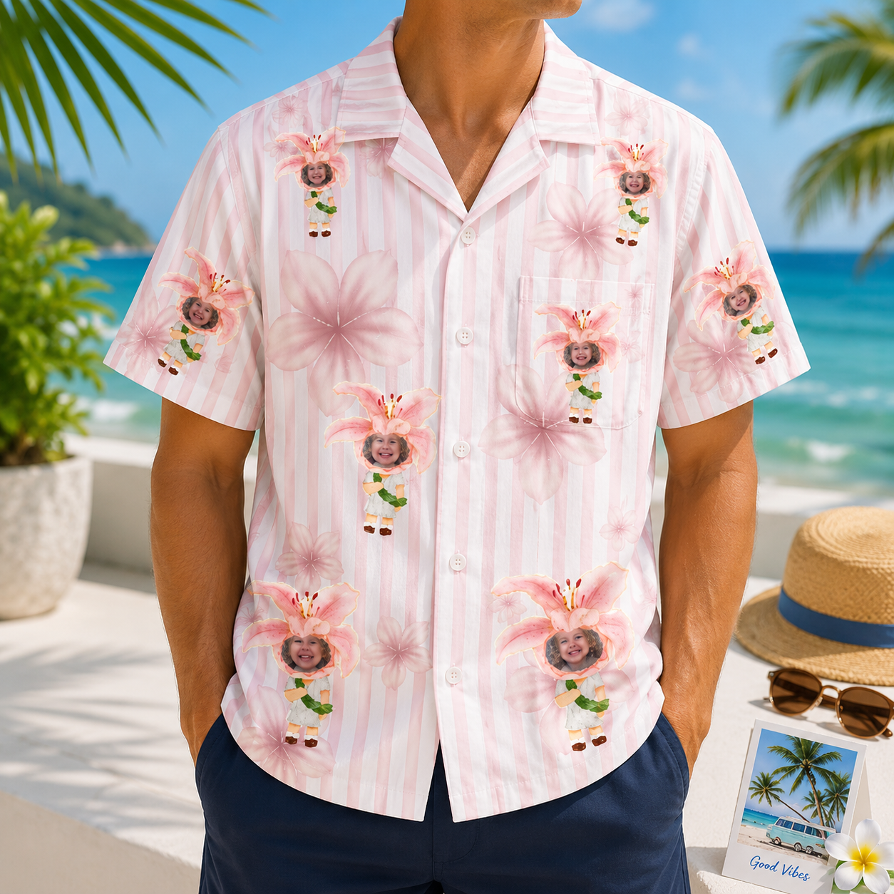 Personalized "Purple Lily Striped" Aloha Shirt