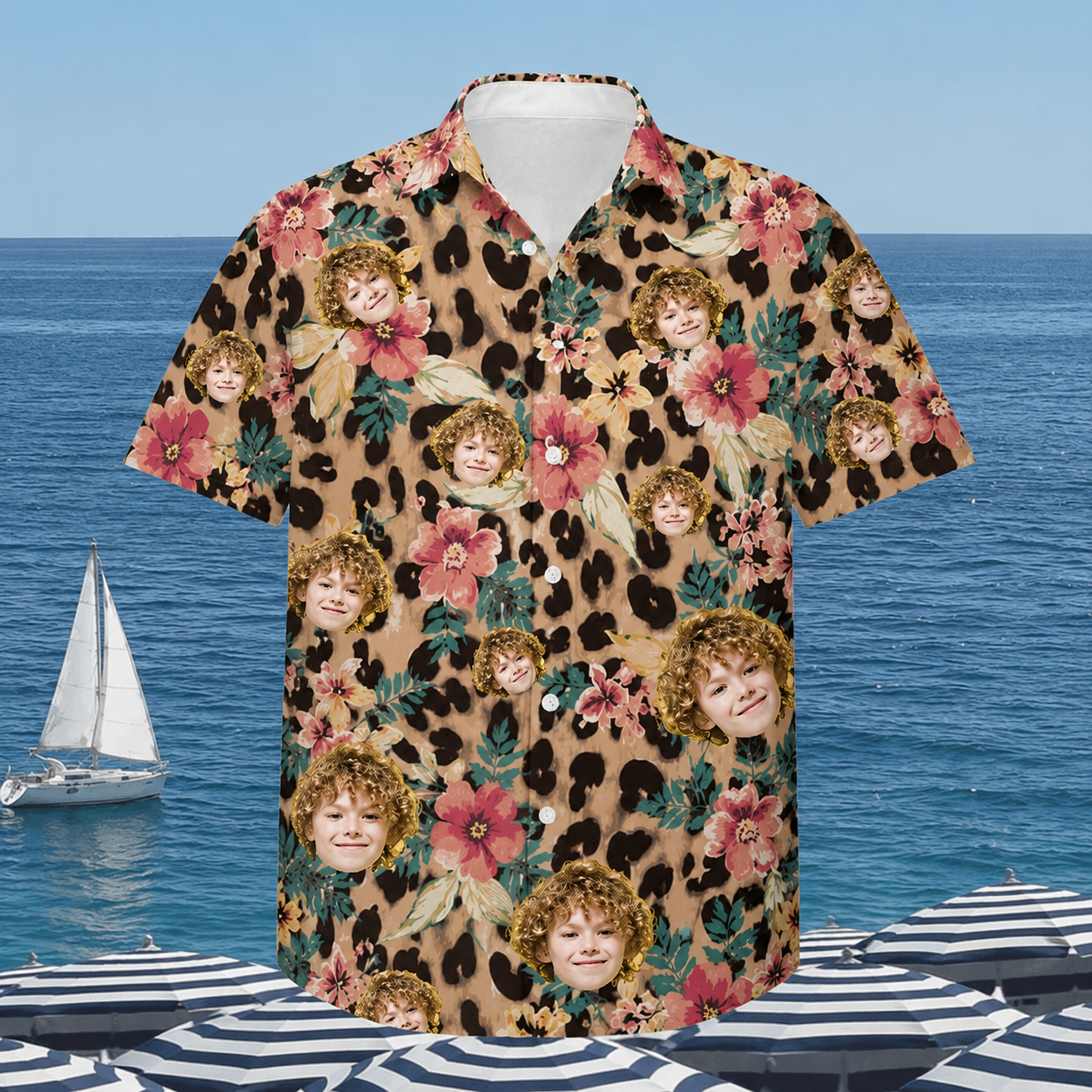 Wild Together Hawaiian Shirt – Personalized Face Photo Tropical Leopard Floral Shirt, Matching Family & Friends Vacation Outfit