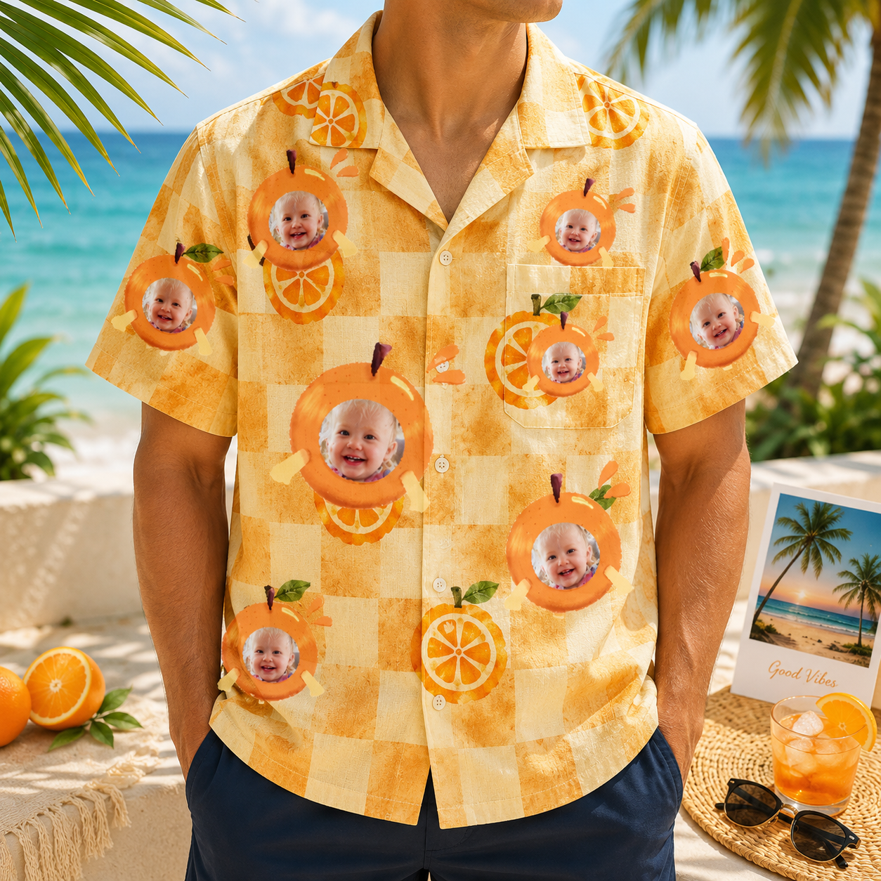 Personalized "Orange Checkered" Aloha Shirt