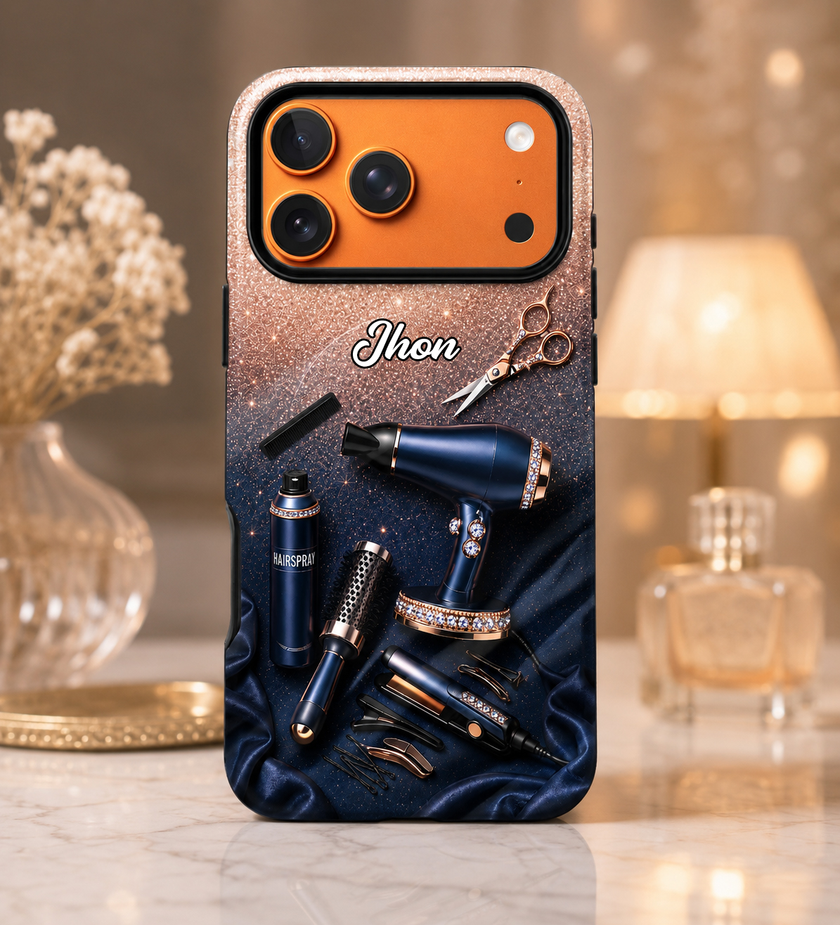 Stylish Hair Styling Tools Phone Case, Personalized Clear Case, Gift For Hairstylists And Beauty Enthusiasts