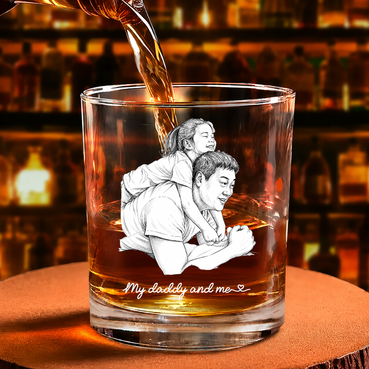 Custom Photo Pencil Sketch Art Family Dog Cat Portrait - Personalized Whiskey Glass
