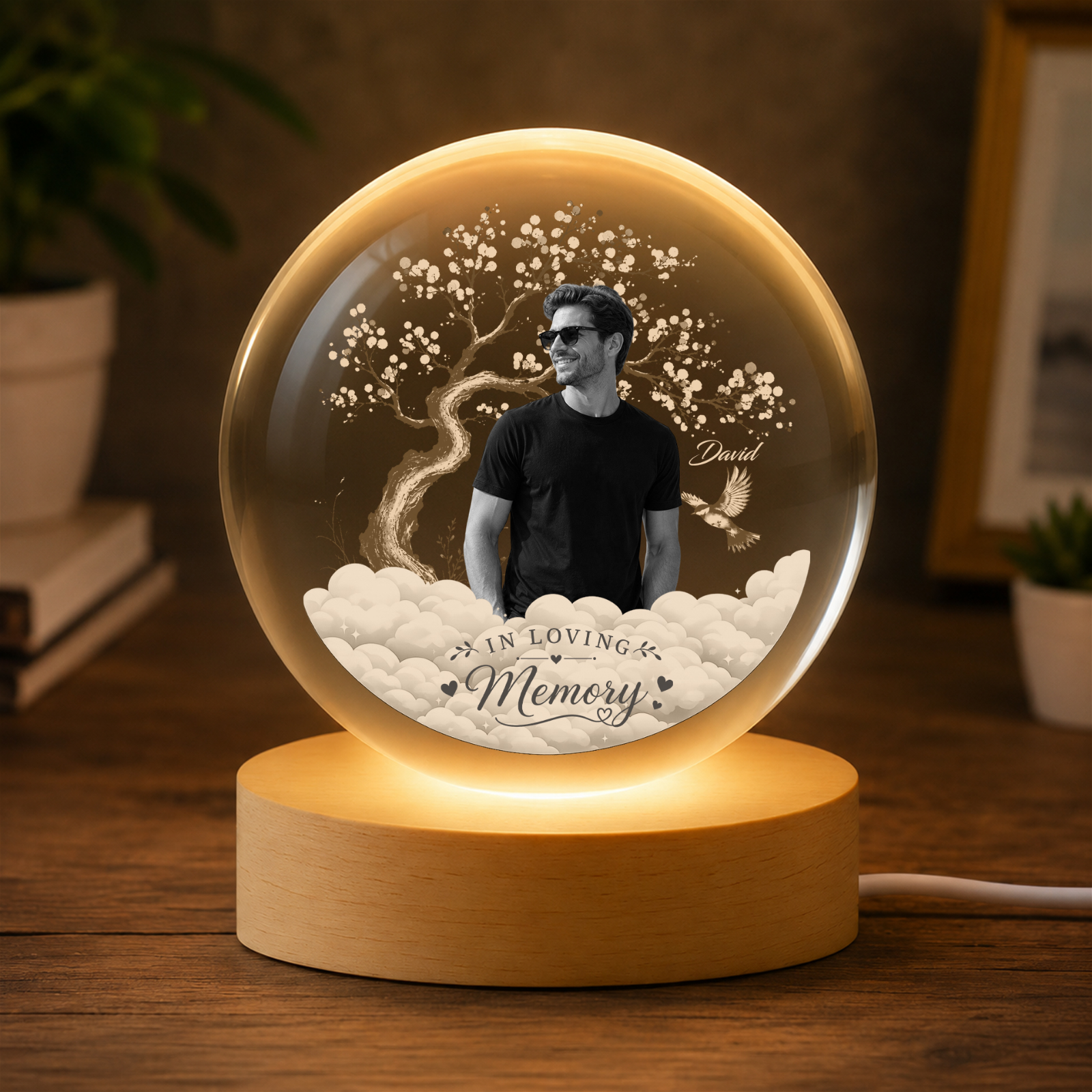 Memorial Photo Globe Lamp – “I’M Always With You” Personalized Keepsake Night Light