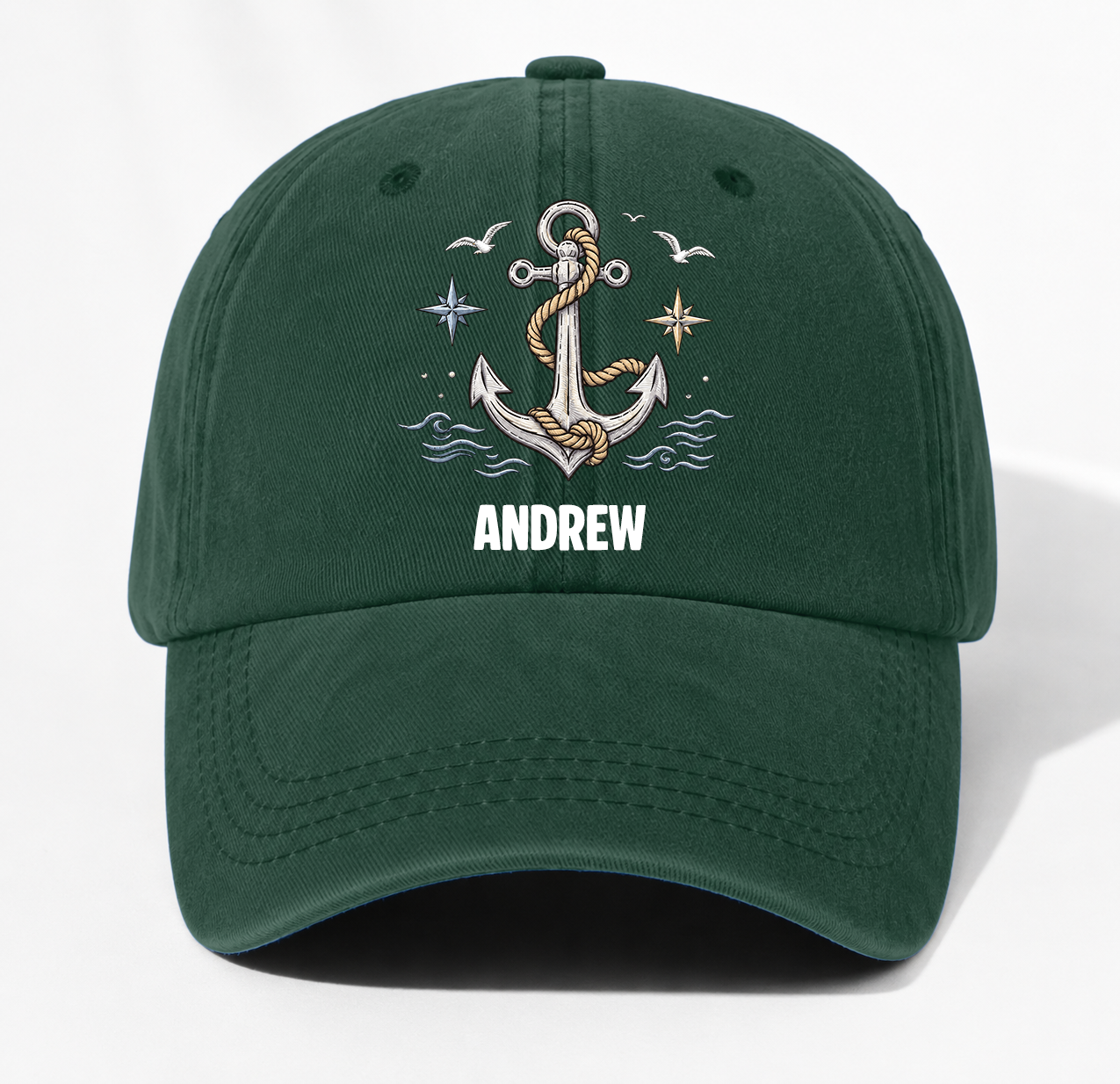 Washed Denim Baseball Cap With Boat Anchor And Nautical Flags - Coastal Style Unique Gift For Sailors And Boat Lovers